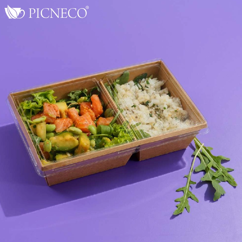 товар Контейнер 2-х секционный бумажный 800мл, крафт, серия OneClick, (крышка отдельно) OKS080